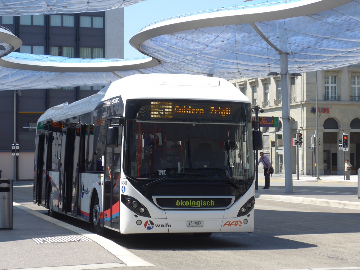 (161'900) - AAR bus+bahn, Aarau - Nr. 53/AG 7553 - Volvo am 6. Juni 2015 beim Bahnhof Aarau
