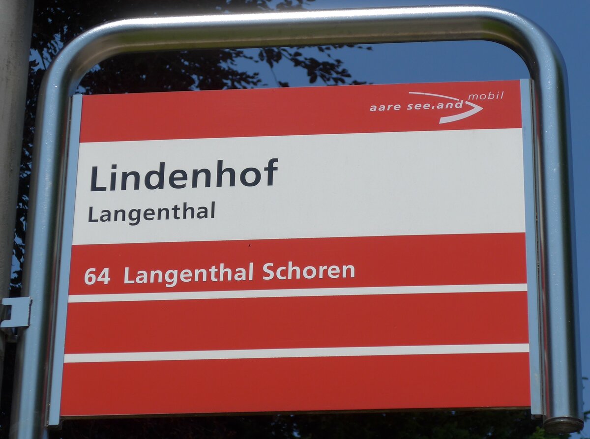 (161'915) - aare seeland mobil-Haltestellenschild - Langenthal, Lindenhof - am 6. Juni 2015