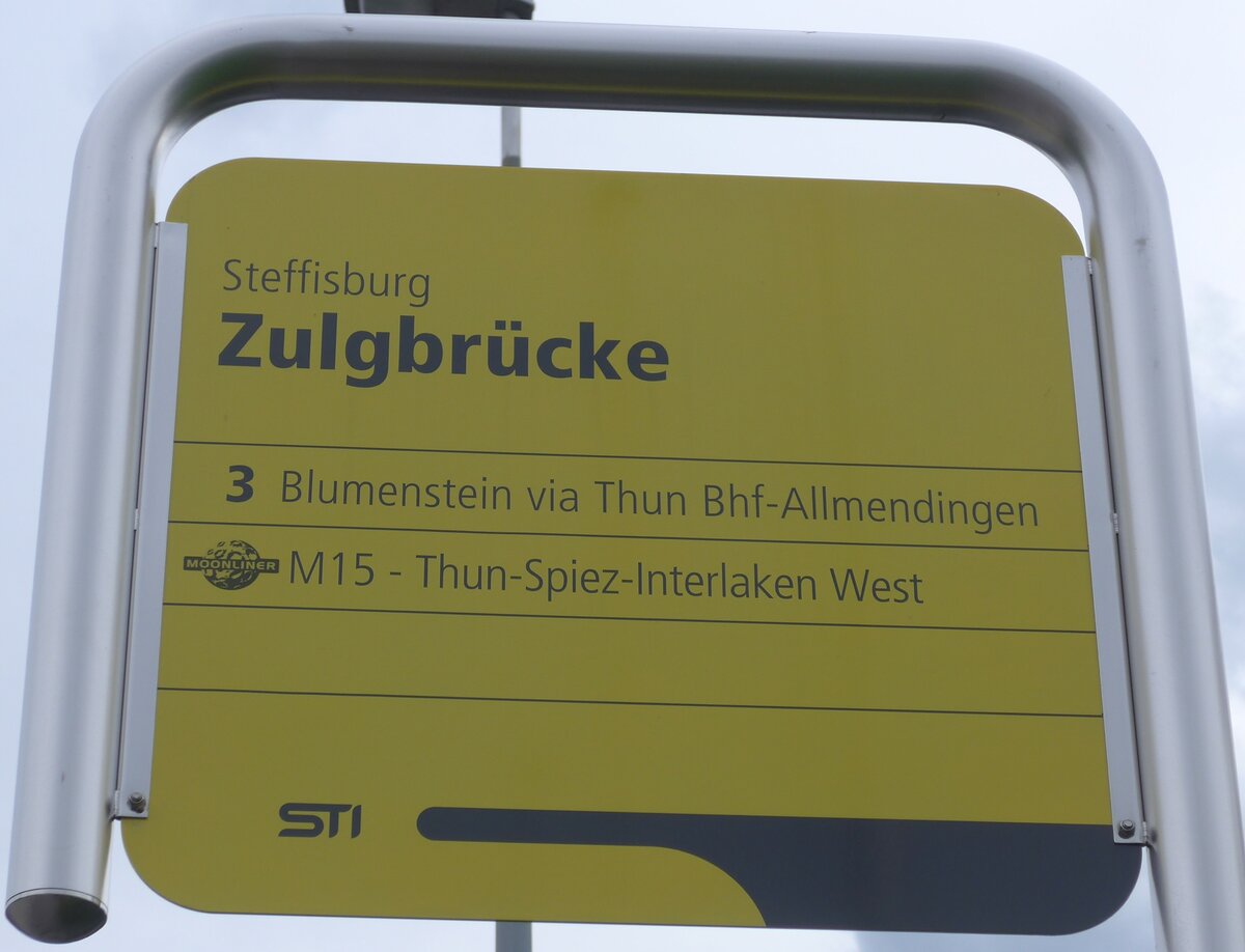 (162'466) - STI-Haltestellenschild - Steffisburg, Zulgbrcke - am 22. Juni 2015