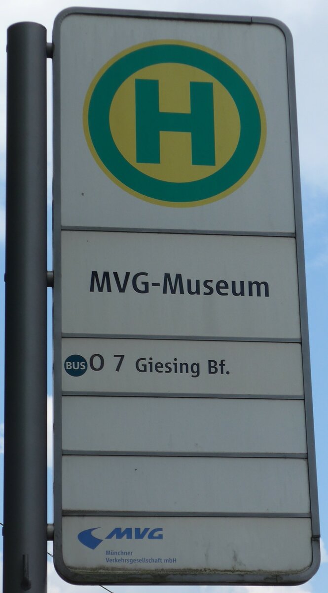 (162'800) - MVG-Haltestellenschild - Mnchen, MVG-Museum - am 28. Juni 2015
