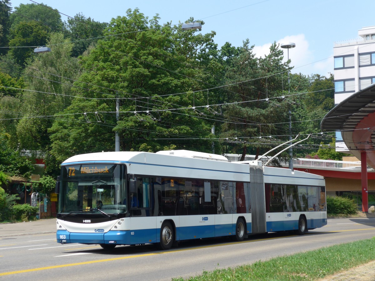 (162'964) - VBZ Zrich - Nr. 163 - Hess/Hess Gelenktrolleybus am 6. Juli 2015 in Zrich, Bucheggplatz