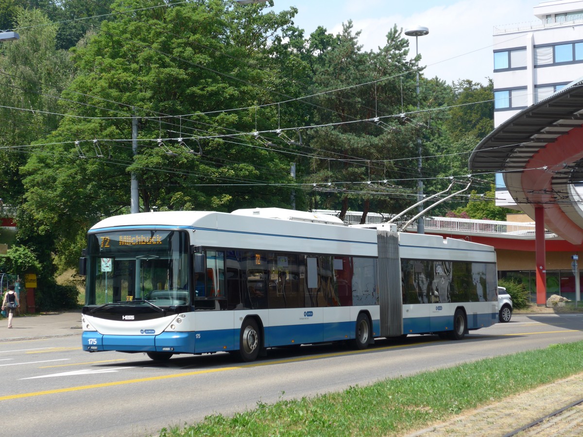 (162'971) - VBZ Zrich - Nr. 175 - Hess/Hess Gelenktrolleybus am 6. Juli 2015 in Zrich, Bucheggplatz