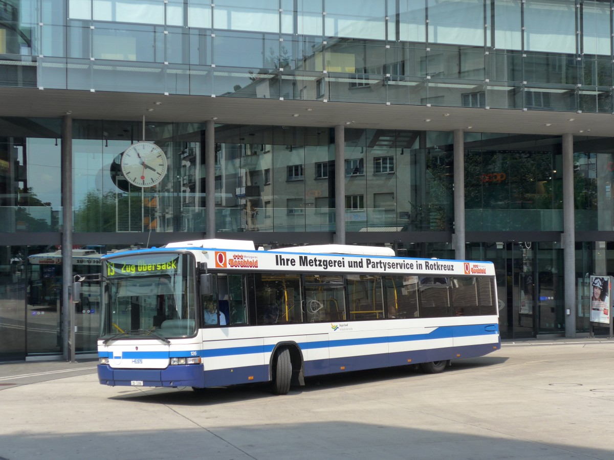 (162'984) - ZVB Zug - Nr. 126/ZG 3386 - Scania/Hess (ex Nr. 156) am 6. Juli 2015 beim Bahnhof Zug