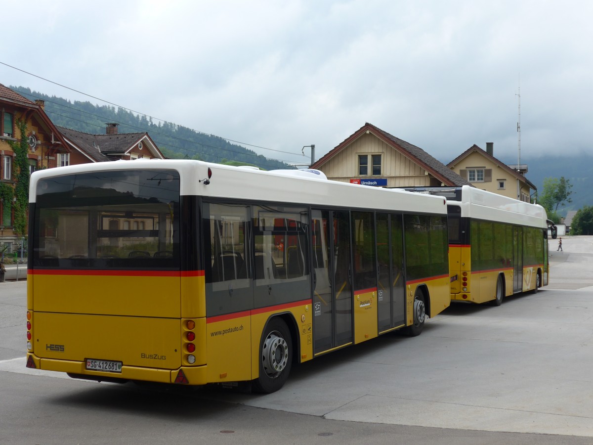(163'216) - PostAuto Ostschweiz - SG 412'681 - Hess Personenanhnger am 2. August 2015 in Urnsch, Garage