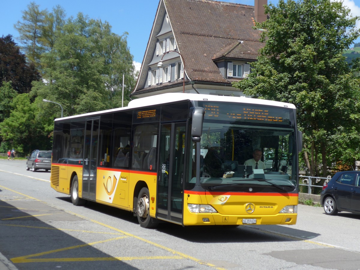 (163'273) - PostAuto Ostschweiz - SG 359'639 - Mercedes (ex Abderhalden, Wildhaus) am 2. August 2015 beim Bahnhof Nesslau-Neu St. Johann