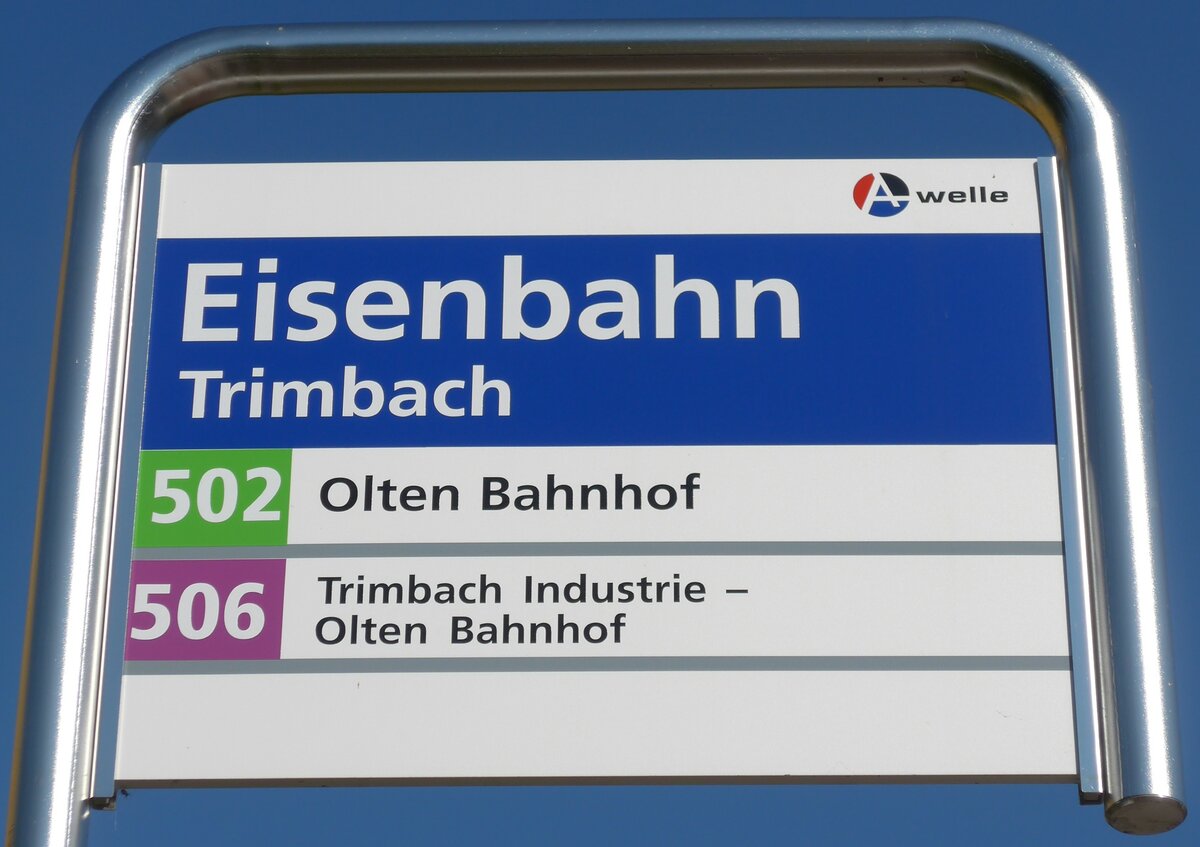 (164'269) - A-welle-Haltestellenschild - Trimbach, Eisenbahn - am 30. August 2015