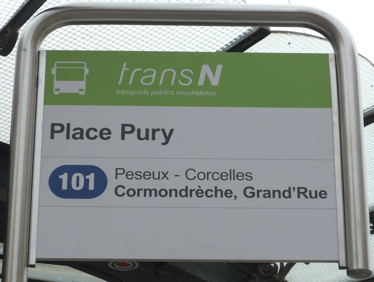 (164'784) - transN-Haltestellenschild - Neuchtel, Place Pury - am 15. September 2015