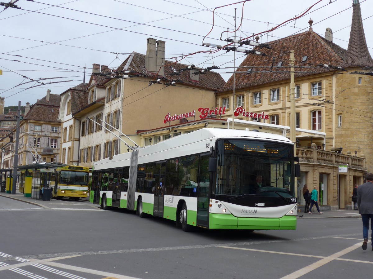 (164'797) - transN, La Chaux-de-Fonds - Nr. 149 - Hess/Hess Gelenktrolleybus (ex TN Neuchtel Nr. 149) am 15. September 2015 in Neuchtel, Place Pury