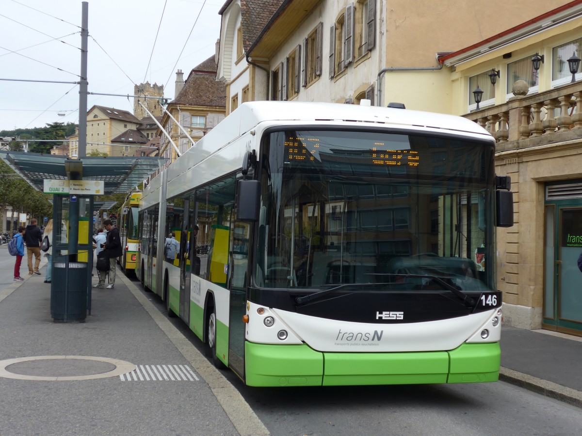 (164'812) - transN, La Chaux-de-Fonds - Nr. 146 - Hess/Hess Gelenktrolleybus (ex TN Neuchtel Nr. 146) am 15. September 2015 in Neuchtel, Place Pury