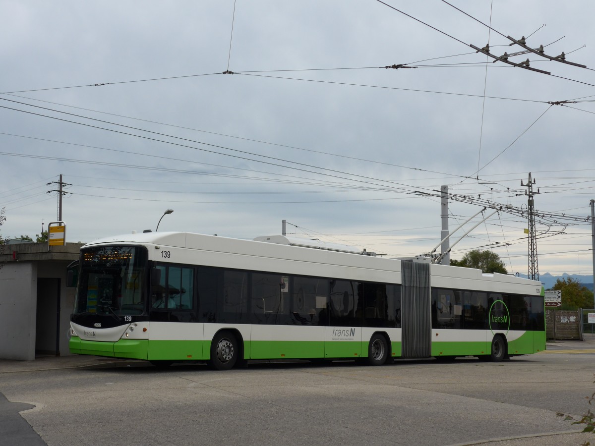 (164'837) - transN, La Chaux-de-Fonds - Nr. 139 - Hess/Hess Gelenktrolleybus (ex TN Neuchtel Nr. 139) am 15. September 2015 in St-Blaise, Centre