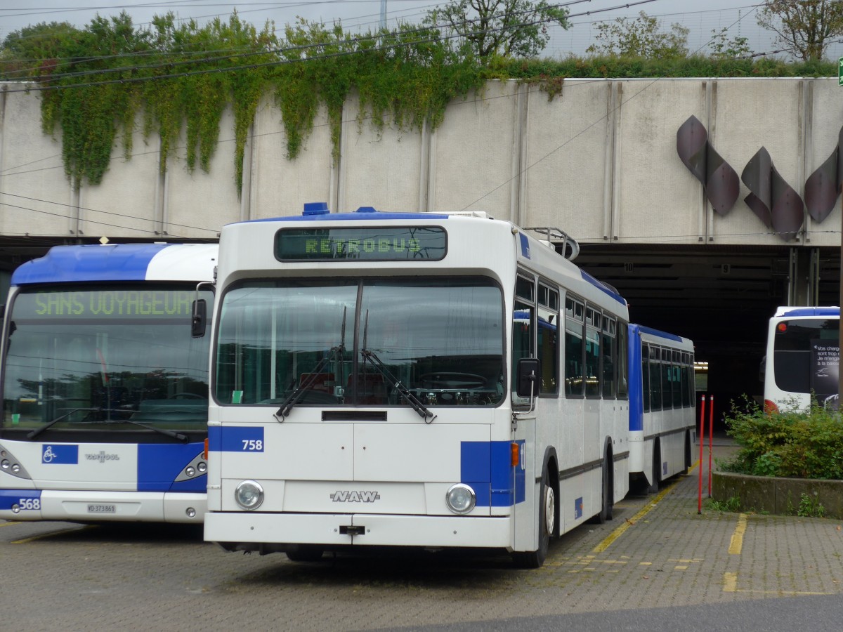 (165'074) - TL Lausanne - Nr. 758 - NAW/Lauber Trolleybus am 18. September 2015 in Lausanne, Dpt Borde