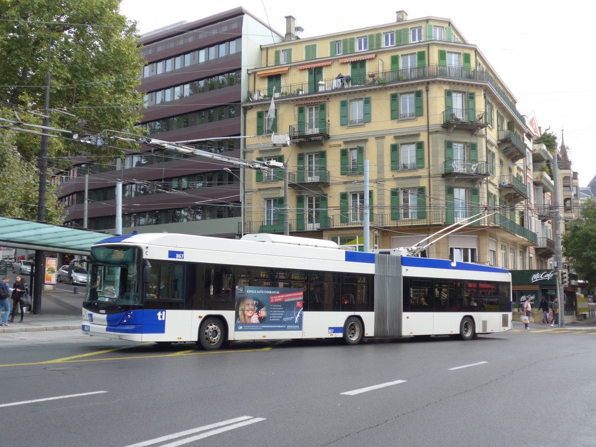 (165'096) - TL Lausanne - Nr. 867 - Hess/Hess Gelenktrolleybus am 18. September 2015 in Lausanne, Chauderon