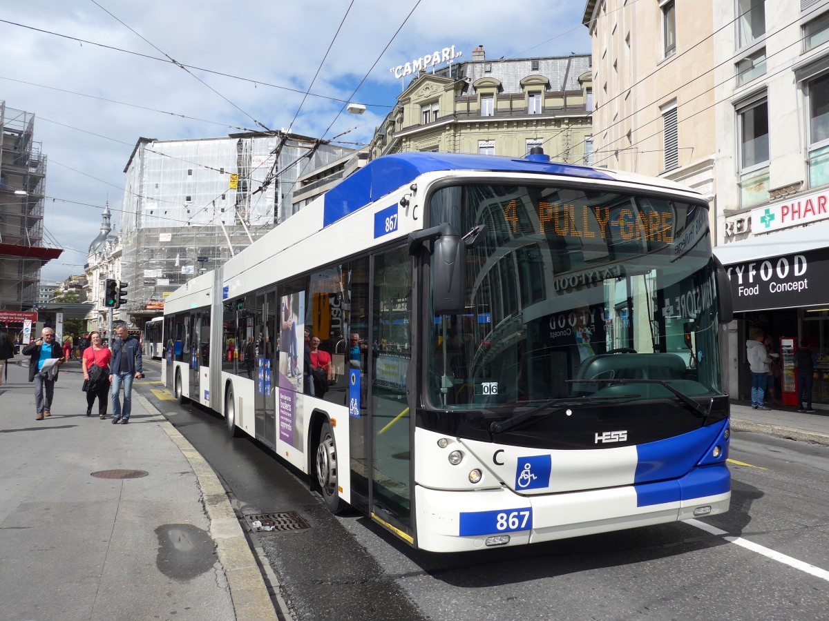 (165'121) - TL Lausanne - Nr. 867 - Hess/Hess Gelenktrolleybus am 18. September 2015 in Lausanne, Bel-Air