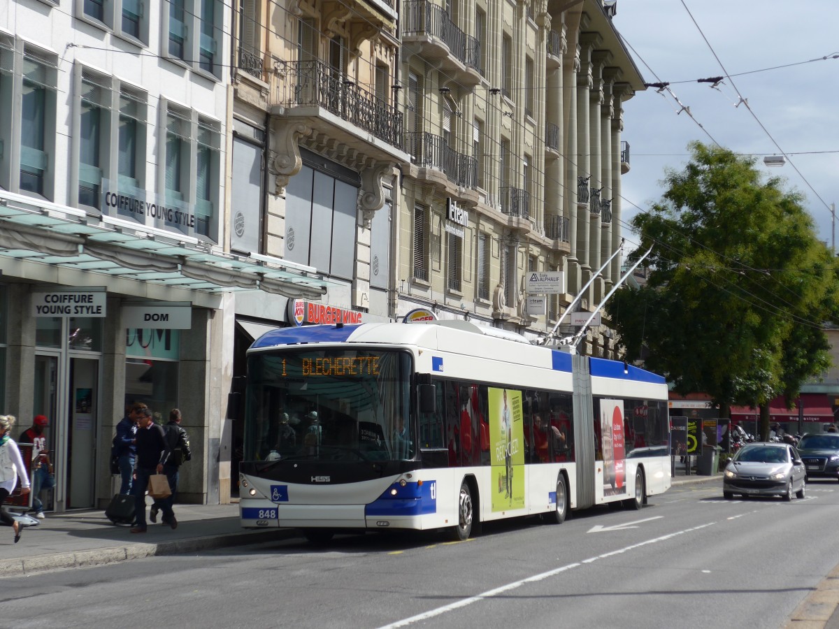 (165'129) - TL Lausanne - Nr. 848 - Hess/Hess Gelenktrolleybus am 18. September 2015 in Lausanne, Bel-Air