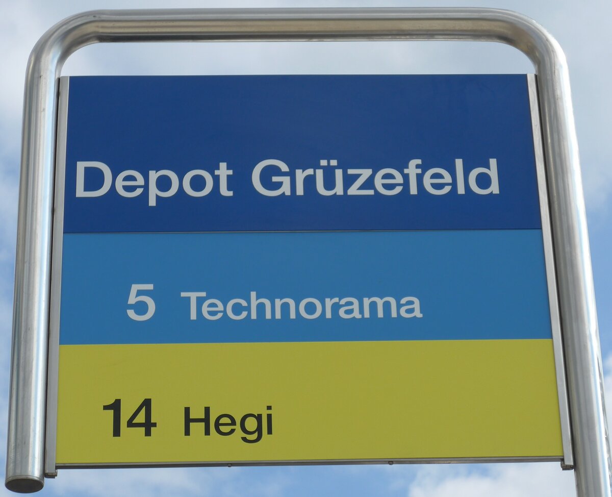 (165'899) - SBW-Haltestellenschild - Winterthur, Depot Grzefeld - am 26. September 2015