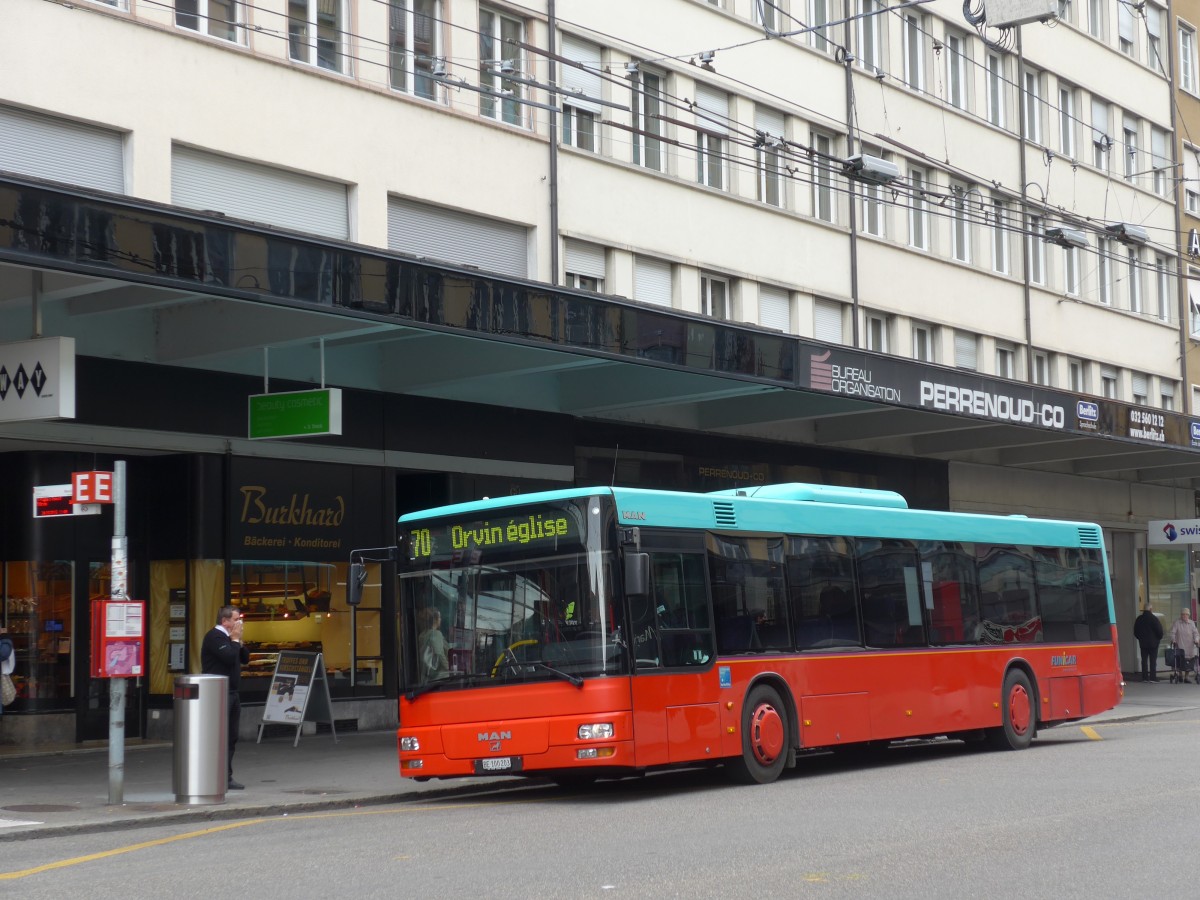 (166'409) - Funi-Car, Biel - Nr. 3/BE 100'203 - MAN am 24. Oktober 2015 beim Bahnhof Biel