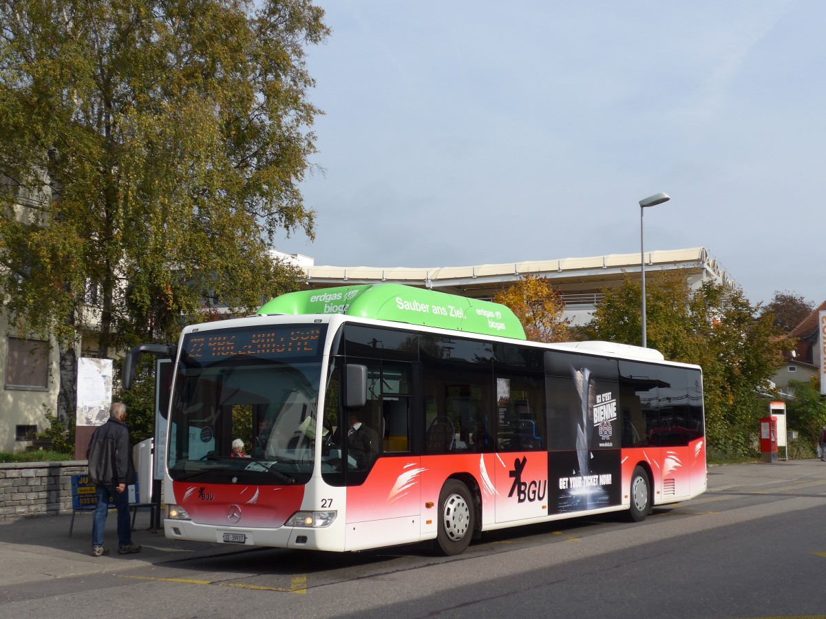 (166'421) - BGU Grenchen - Nr. 27/SO 39'937 - Mercedes am 24. Oktober 2015 beim Bahnhof Grenchen Sd