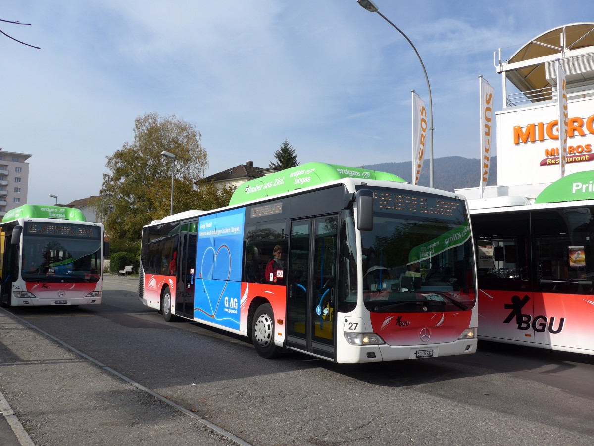 (166'432) - BGU Grenchen - Nr. 27/SO 39'937 - Mercedes am 24. Oktober 2015 beim Bahnhof Grenchen Sd