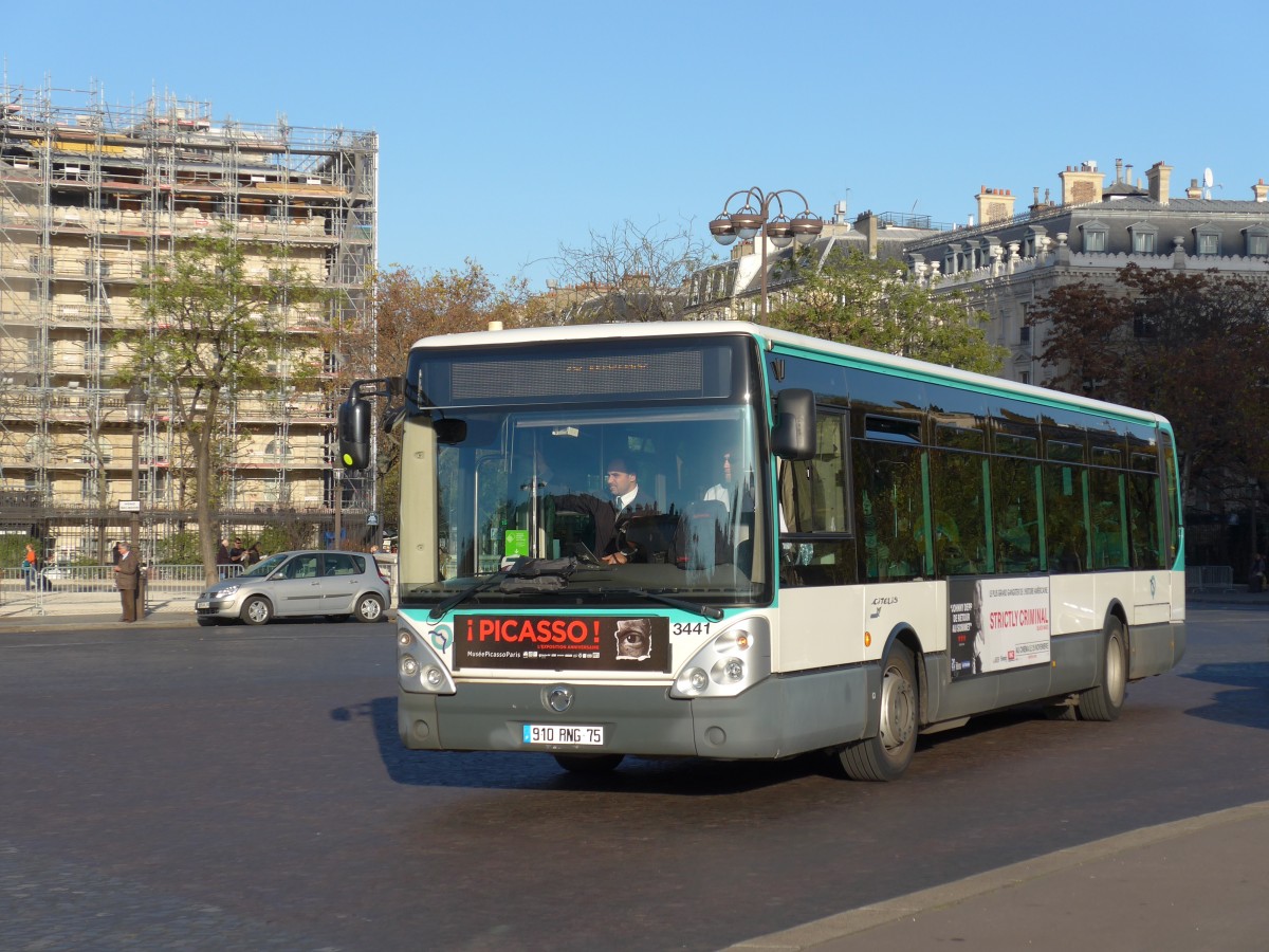 (166'689) - RATP Paris - Nr. 3441/910 RNG 75 - Irisbus am 15. November 2015 in Paris, Arc de Triomphe