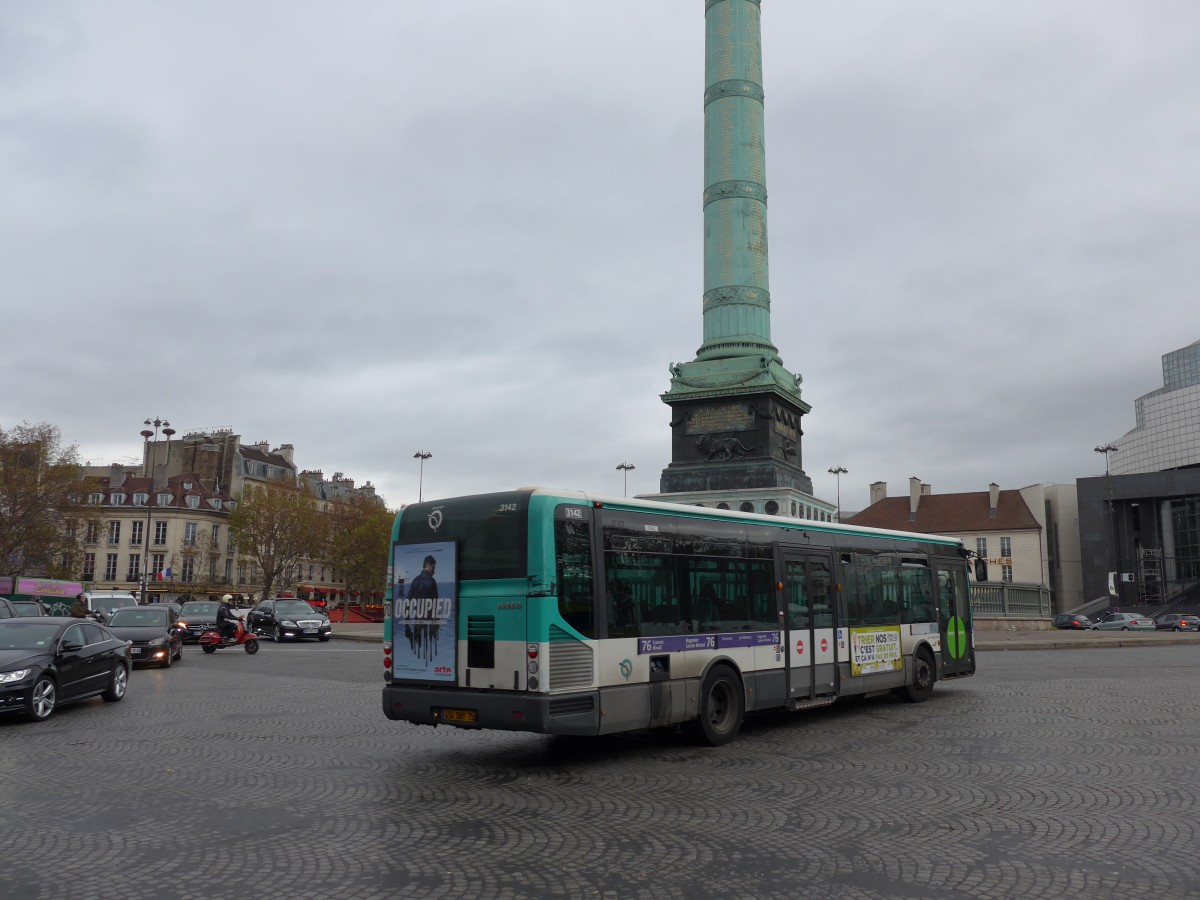 (166'792) - RATP Paris - Nr. 3142/454 QWY 75 - Irisbus am 16. November 2015 in Paris, Bastille