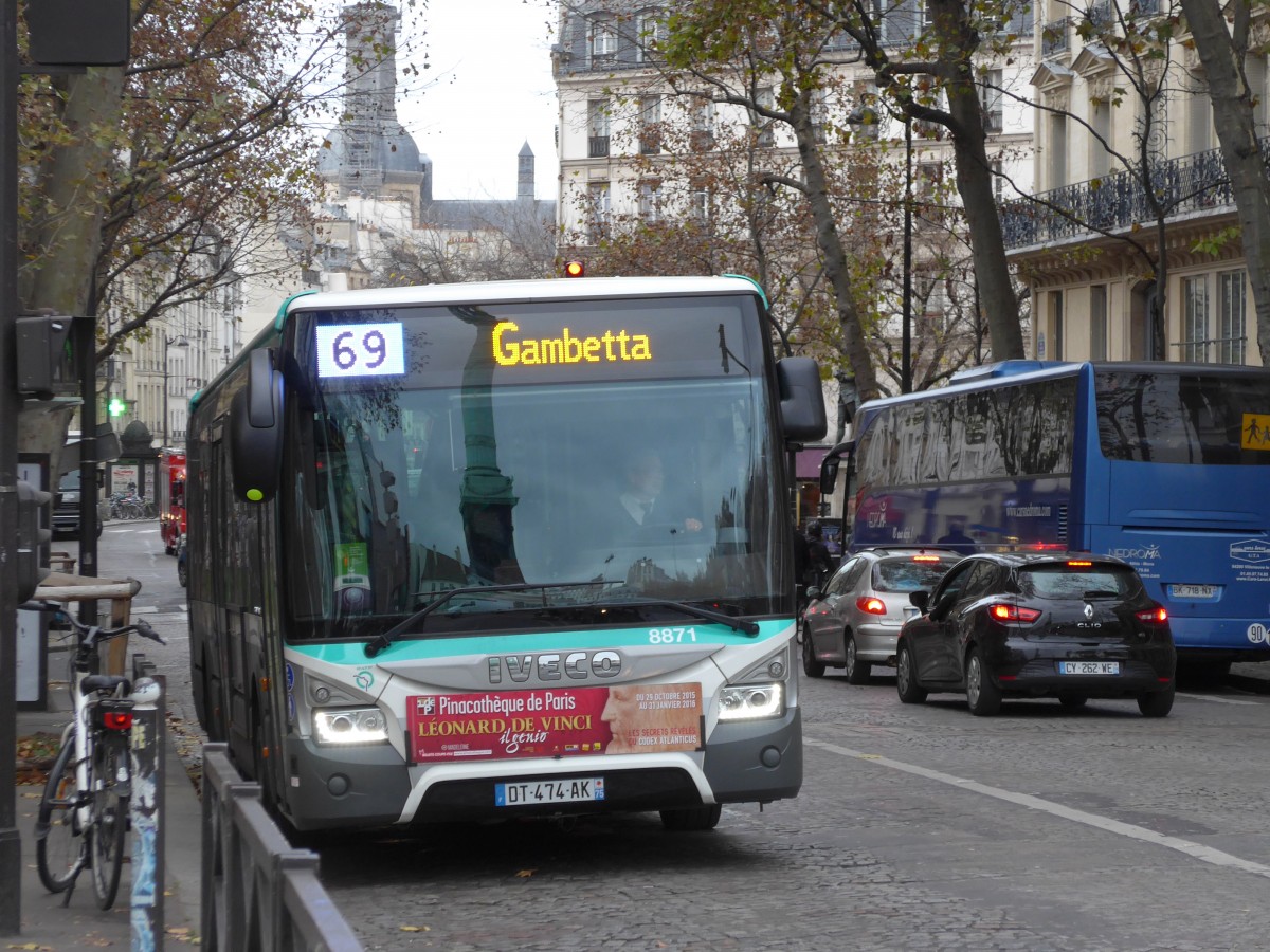 (166'794) - RATP Paris - Nr. 8871/DT 474 AK - Iveco am 16. November 2015 in Paris, Bastille