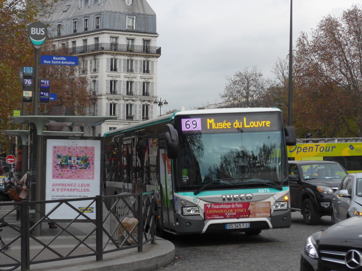 (166'800) - RATP Paris - Nr. 8875/DS 345 TJ - Iveco am 16. November 2015 in Paris, Bastille