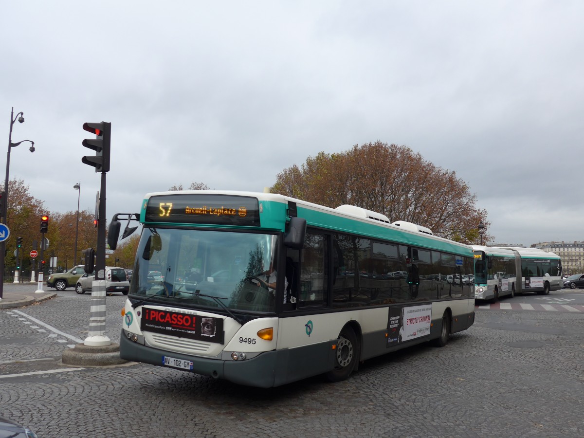 (166'817) - RATP Paris - Nr. 9497/AV 102 GY - Scania am 16. November 2015 in Paris, Gare d'Austerlitz