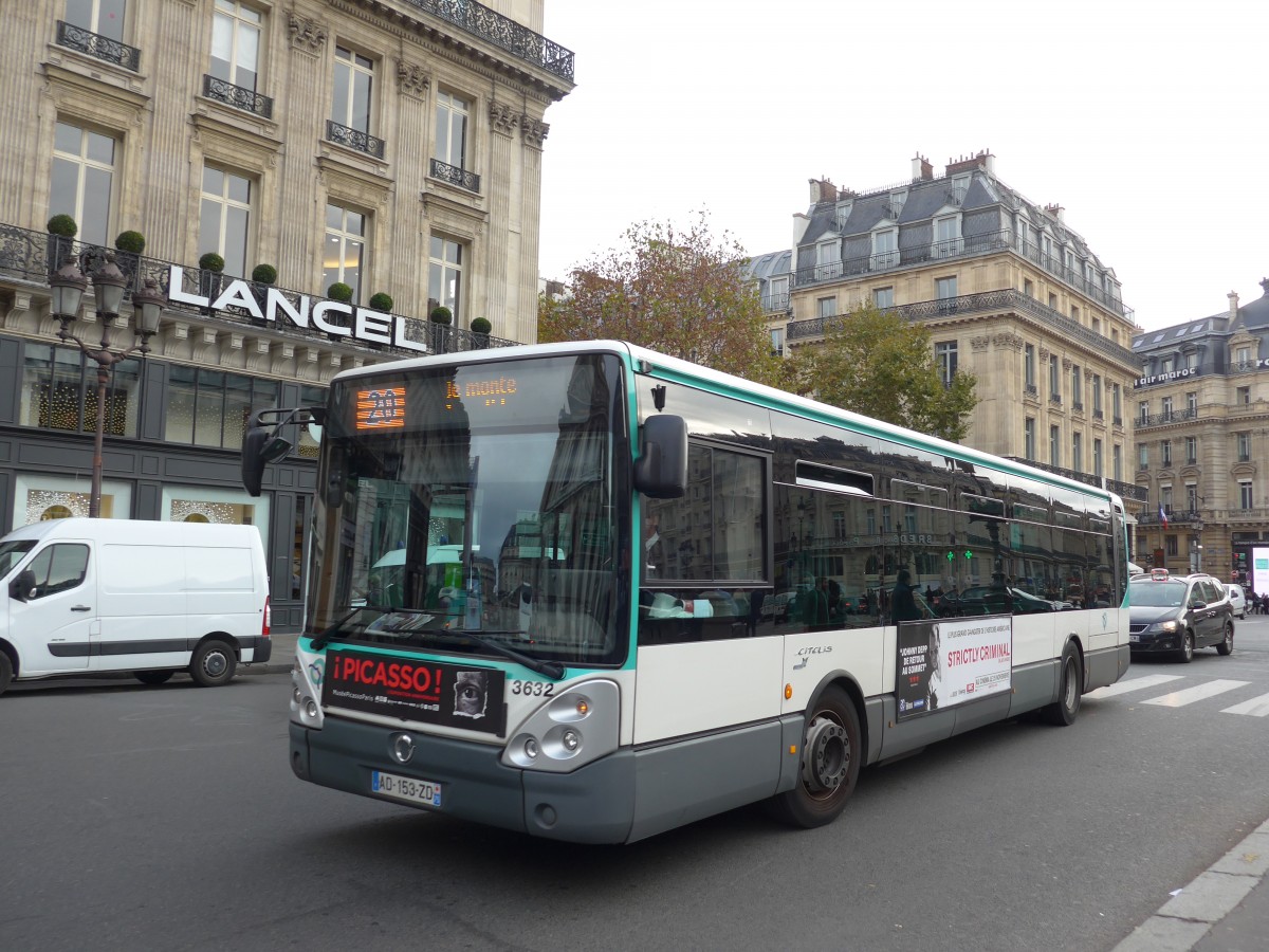 (166'874) - RATP Paris - Nr. 3632/AD 153 ZD - Irisbus am 16. November 2015 in Paris, Opra