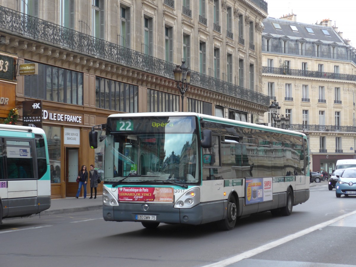 (166'891) - RATP Paris - Nr. 3017/930 QWN 75 - Irisbus am 16. November 2015 in Paris, Opra