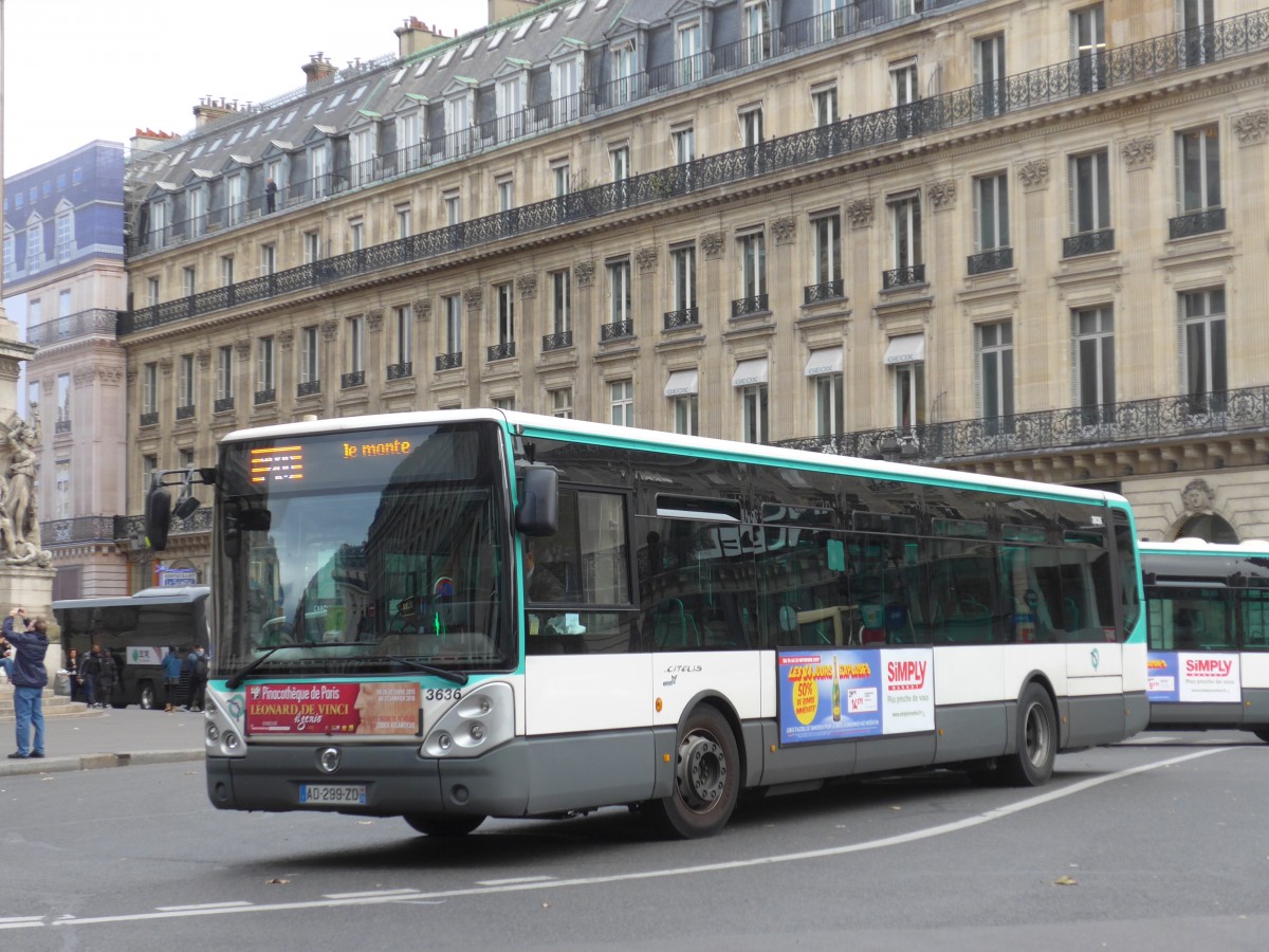 (166'931) - RATP Paris - Nr. 3636/AD 299 ZD - Irisbus am 16. November 2015 in Paris, Opra