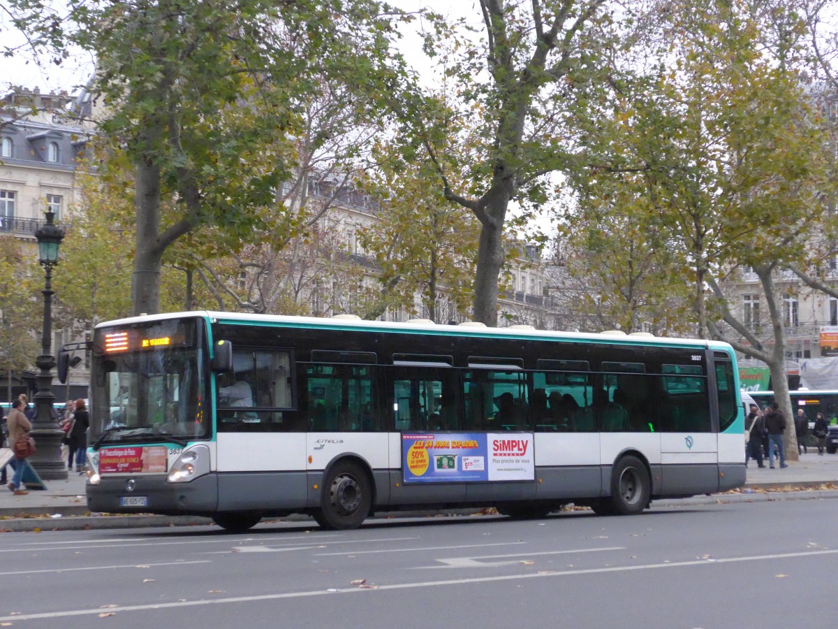 (166'977) - RATP Paris - Nr. 3637/AE 925 YZ - Irisbus am 16. November 2015 in Paris, Rpublique