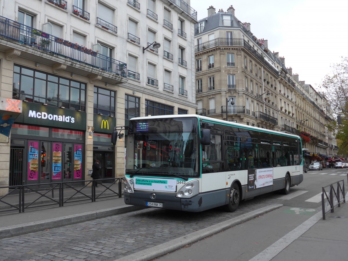 (167'141) - RATP Paris - Nr. 3443/254 RNK 75 - Irisbus am 17. November 2015 in Paris, Pigalle