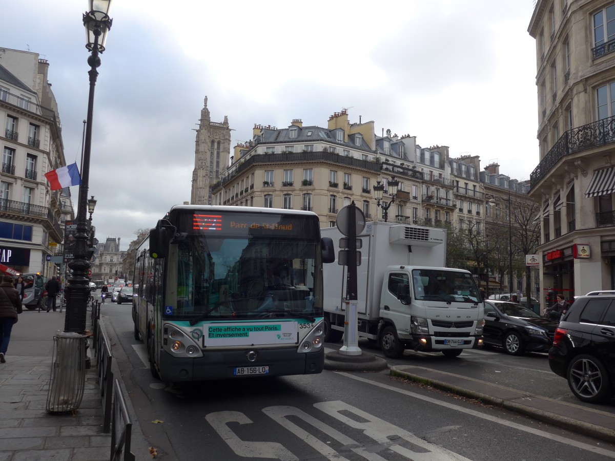 (167'363) - RATP Paris - Nr. 3534/AB 156 LQ - Irisbus am 18. November 2015 in Paris, Chtelet