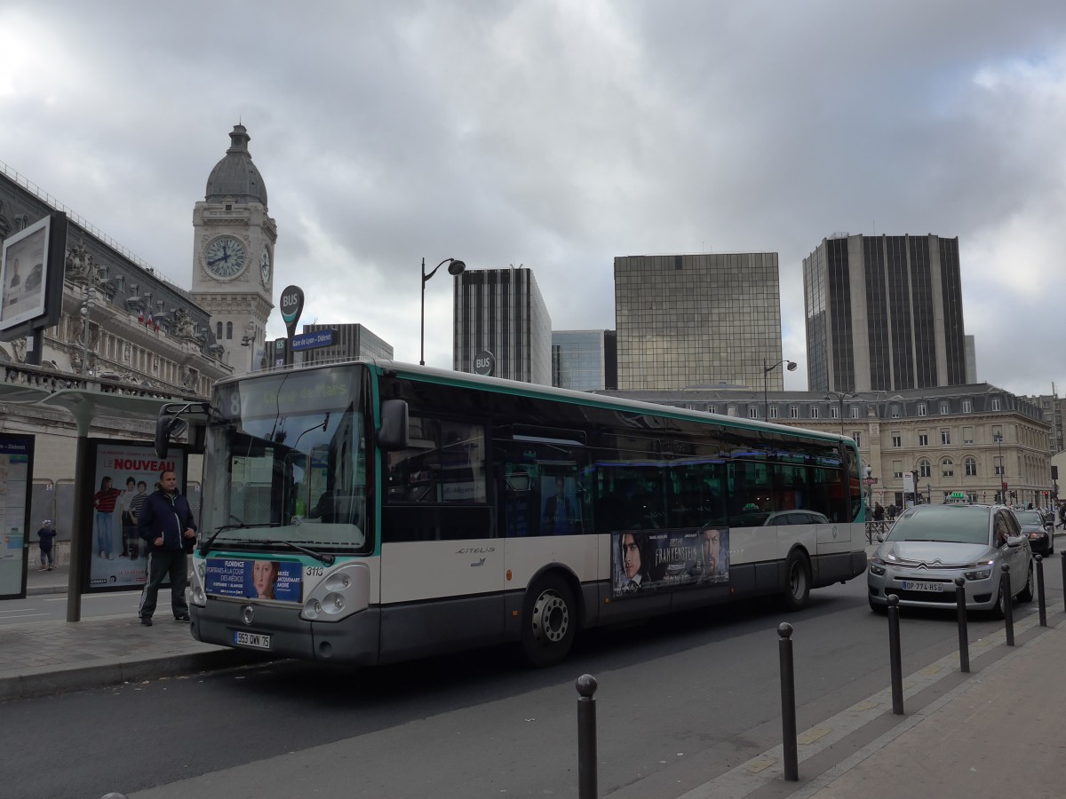(167'379) - RATP Paris - Nr. 3113/953 QWN 75 - Irisbus am 18. November 2015 in Paris, Gare de Lyon