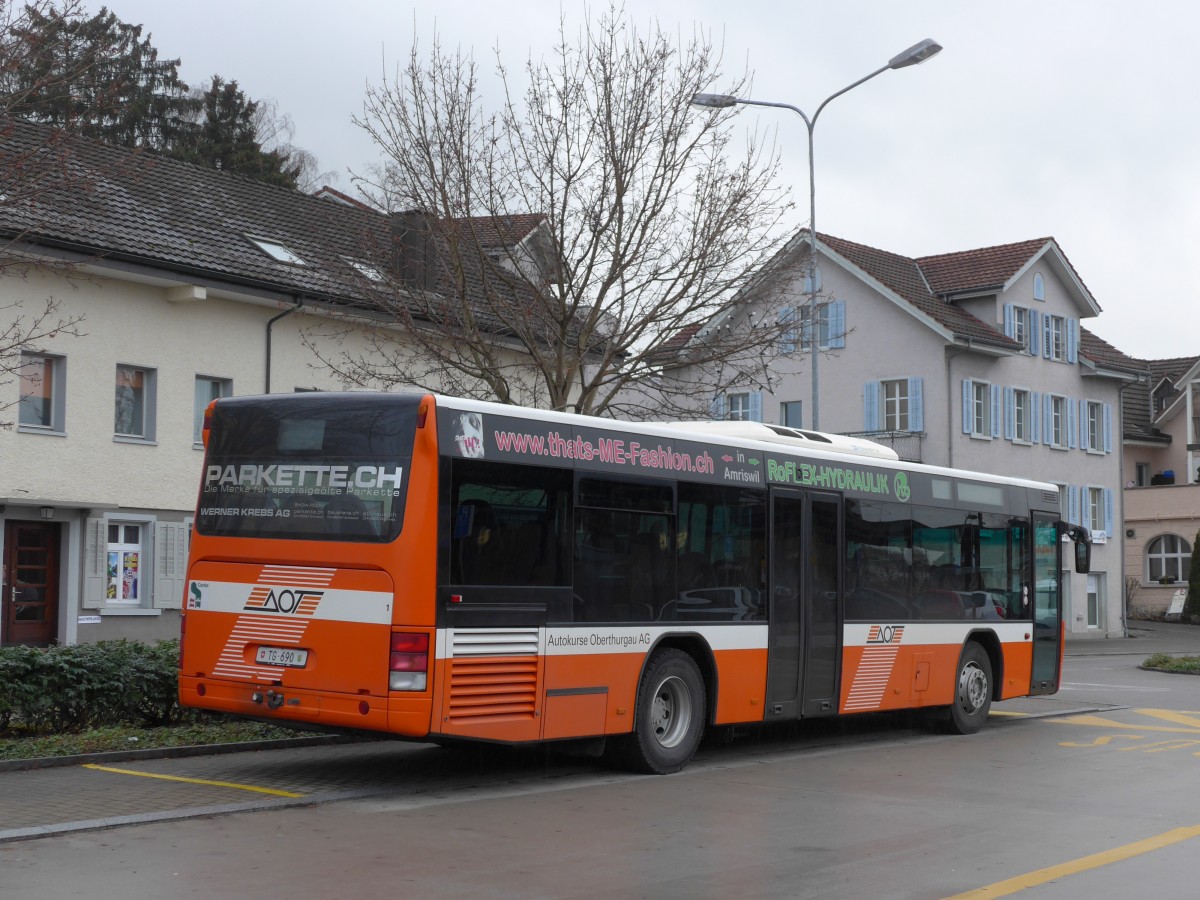 (167'531) - AOT Amriswil - Nr. 1/TG 690 - Neoplan (ex Vorfhrfahrzeug) am 25. November 2015 beim Bahnhof Amriswil