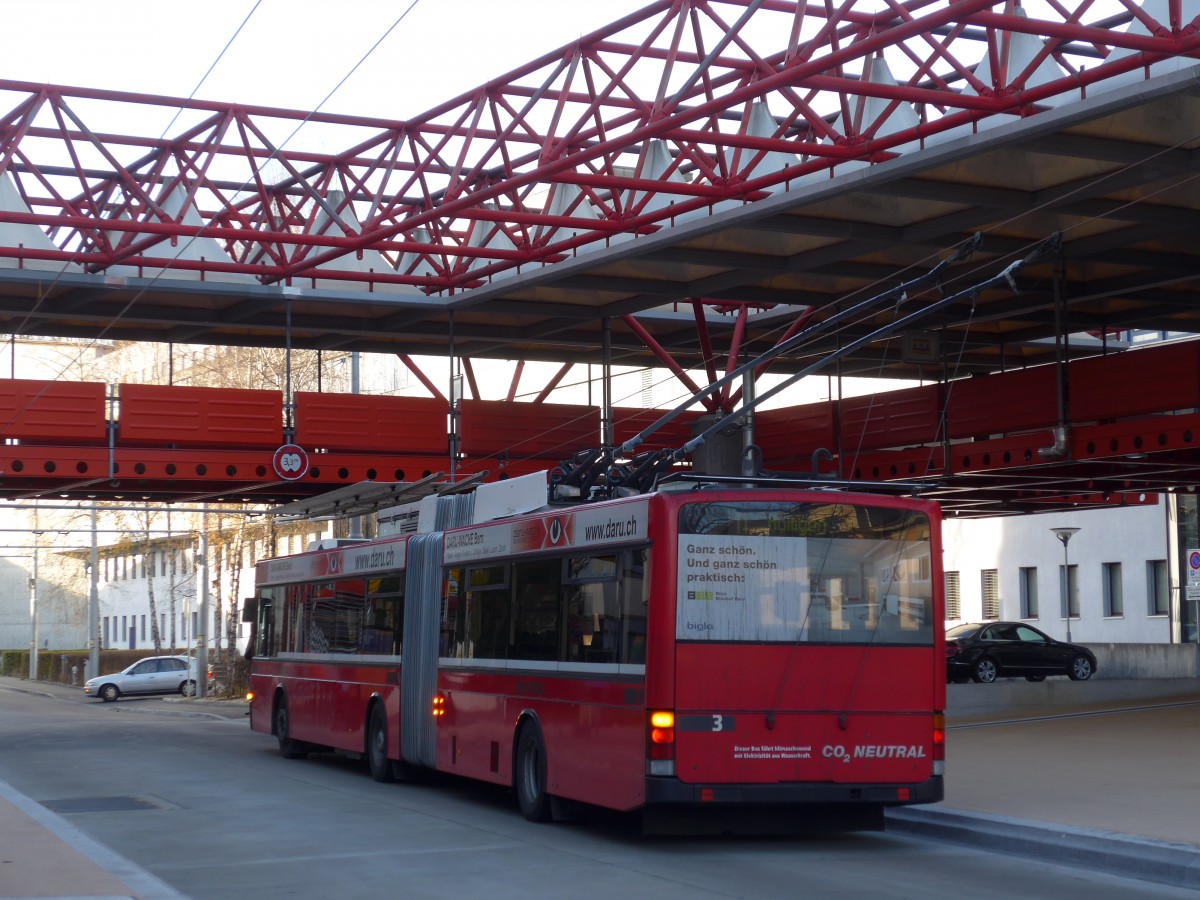 (167'753) - Bernmobil, Bern - Nr. 3 - NAW/Hess Gelenktrolleybus am 13. Dezember 2015 in Bern, Inselspital