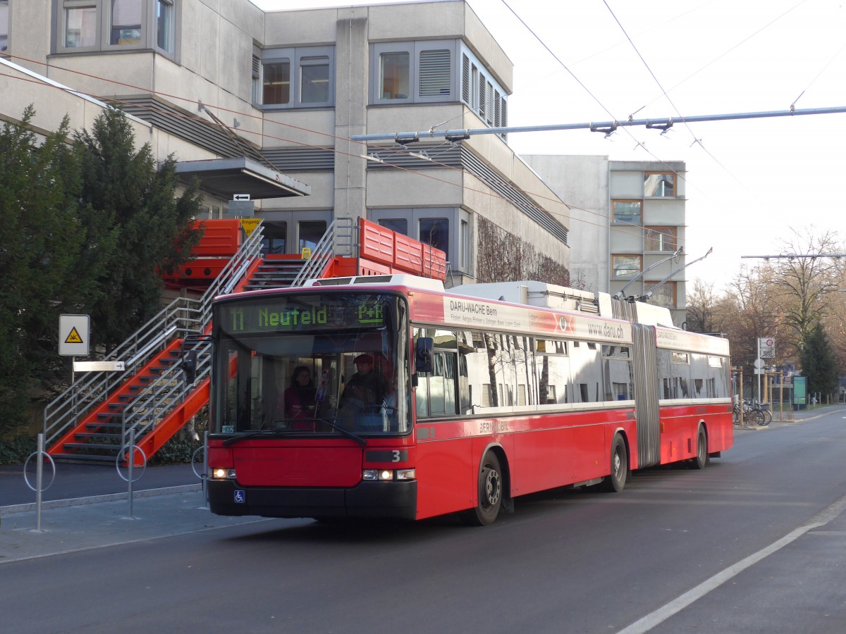 (167'754) - Bernmobil, Bern - Nr. 3 - NAW/Hess Gelenktrolleybus am 13. Dezember 2015 in Bern, Inselspital