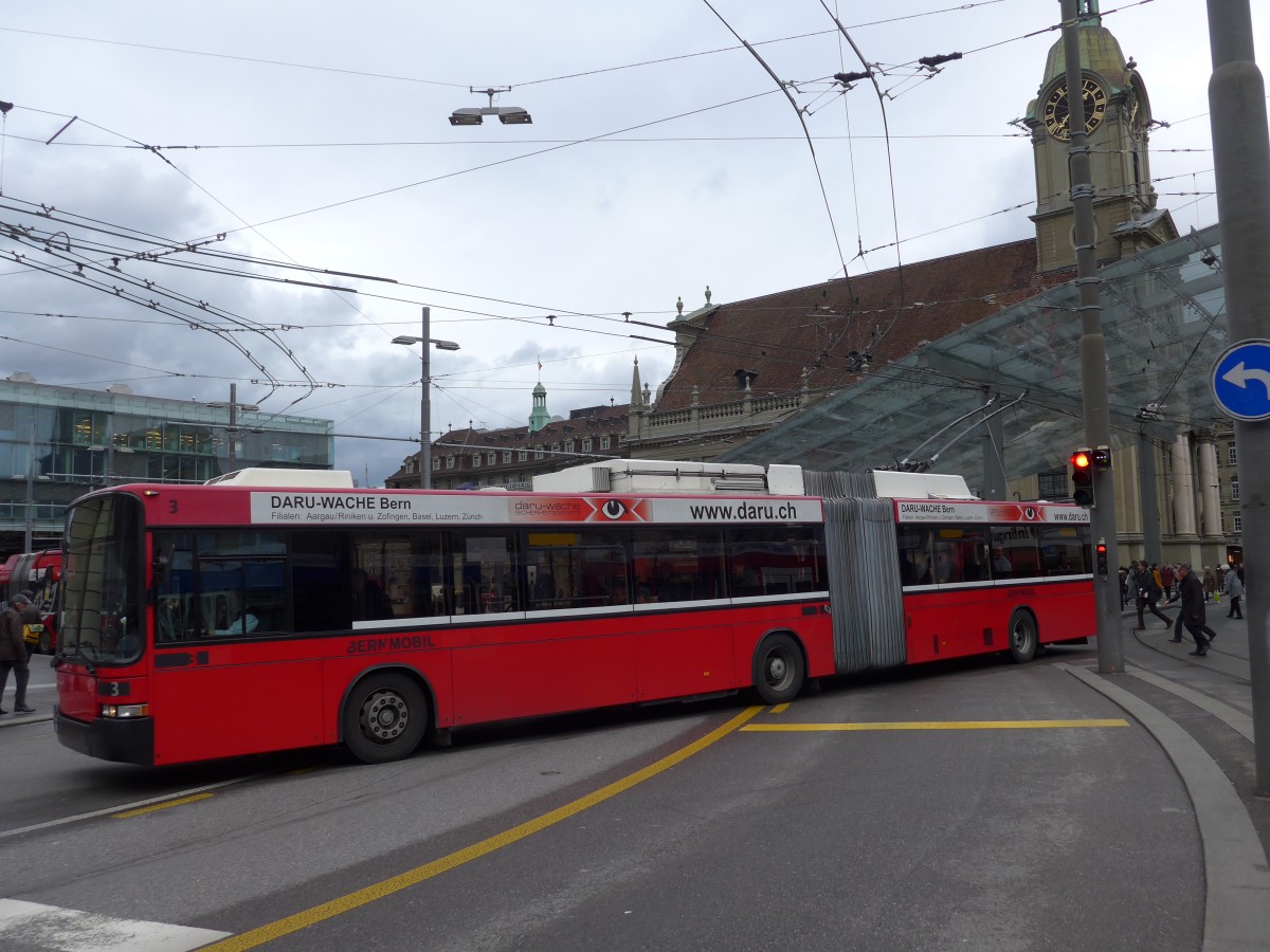 (168'466) - Bernmobil, Bern - Nr. 3 - NAW/Hess Gelenktrolleybus am 11. Januar 2016 beim Bahnhof Bern