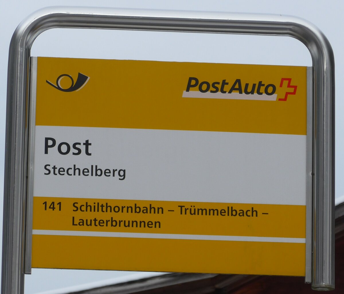 (168'558) - PostAuto-Haltestellenschild - Stechelberg, Post - am 24. Januar 2016