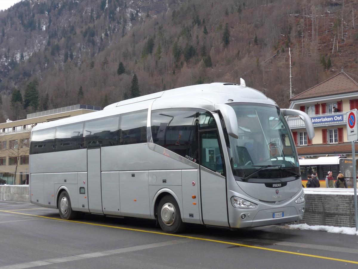 (168'568) - Aus Italien: ??? - EX-992 BP - Scania/Irizar am 24. Januar 2016 beim Bahnhof Interlaken Ost
