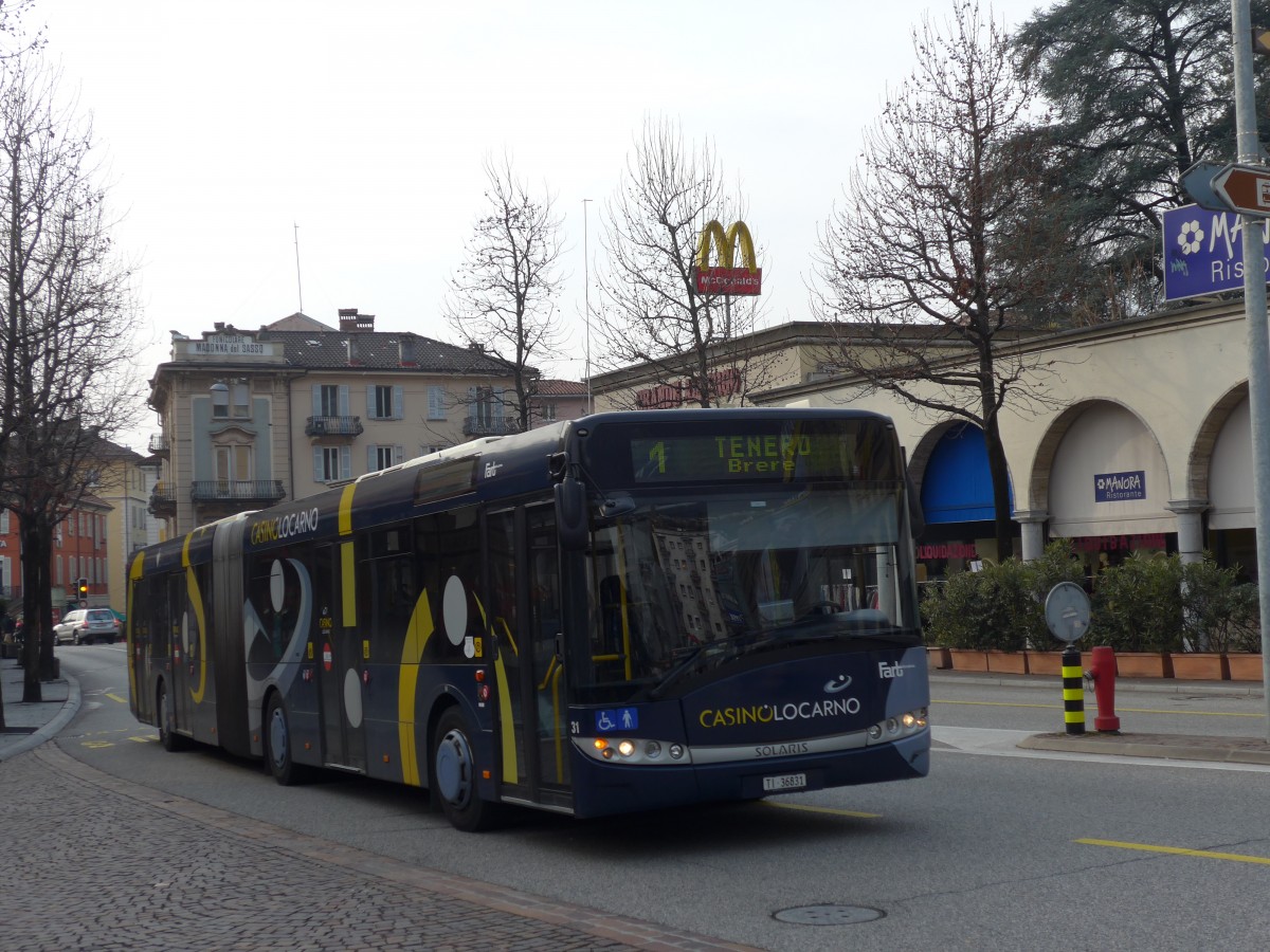 (168'618) - FART Locarno - Nr. 31/TI 36'831 - Solaris am 6. Februar 2016 beim Bahnhof Locarno