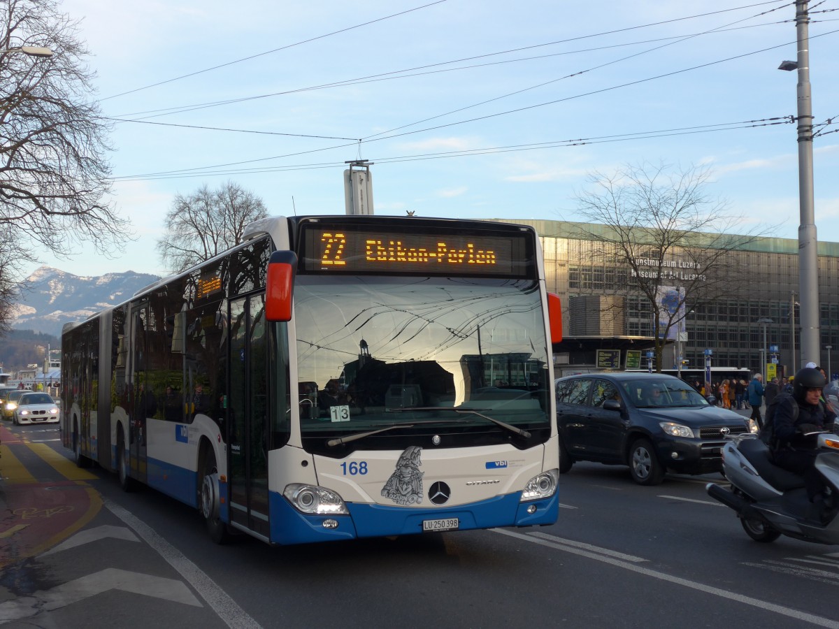 (168'693) - VBL Luzern - Nr. 168/LU 250'398 - Mercedes am 6. Februar 2016 beim Bahnhof Luzern