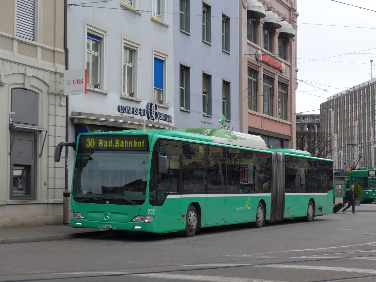 (168'738) - BVB Basel - Nr. 707/BS 6666 - Mercedes am 20. Februar 2016 beim Bahnhof Basel