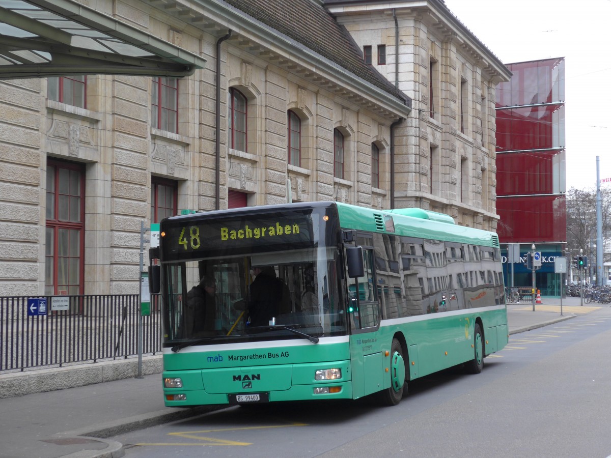 (168'740) - MAB Basel - Nr. 29/BS 99'400 - MAN (ex BVB Basel) am 20. Februar 2016 beim Bahnhof Basel