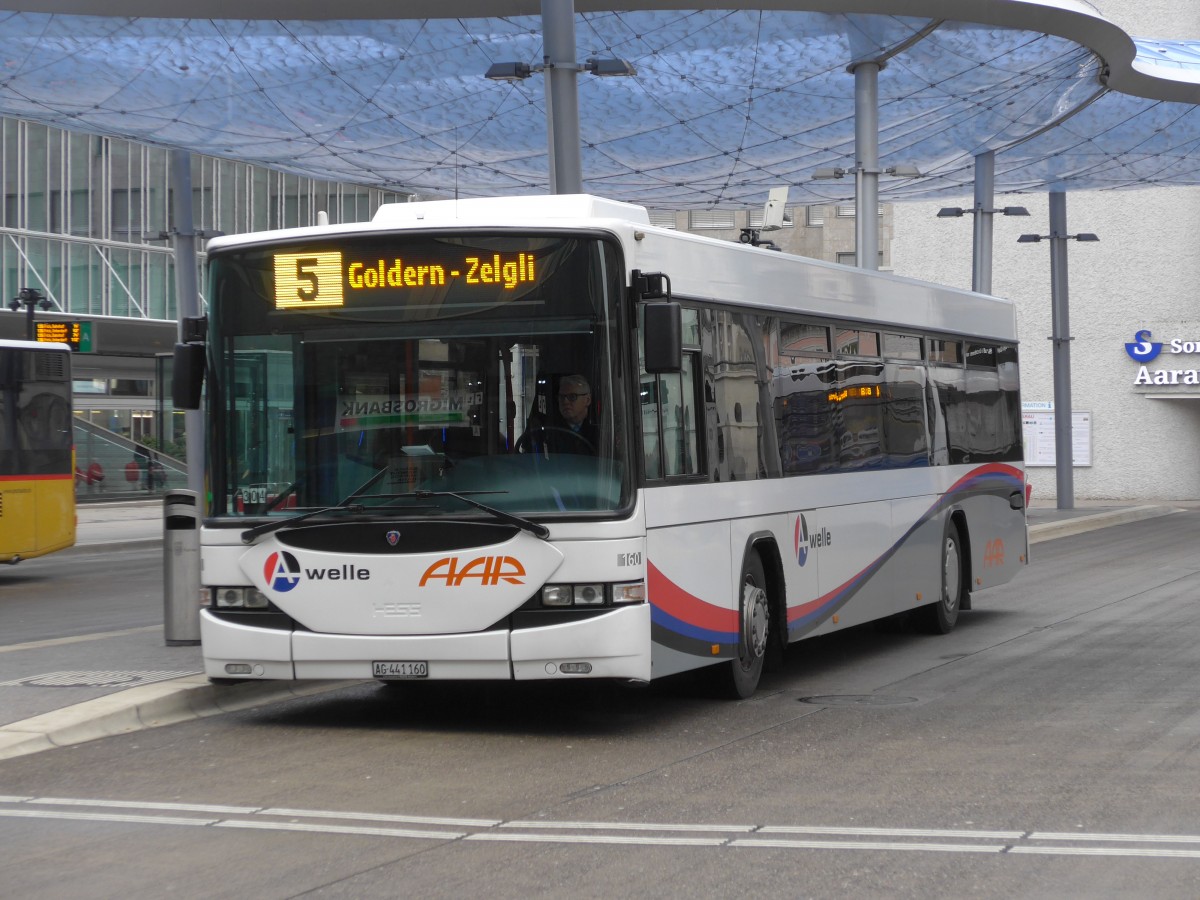 (168'779) - AAR bus+bahn, Aarau - Nr. 160/AG 441'160 - Scania/Hess am 20. Februar 2016 beim Bahnhof Aarau