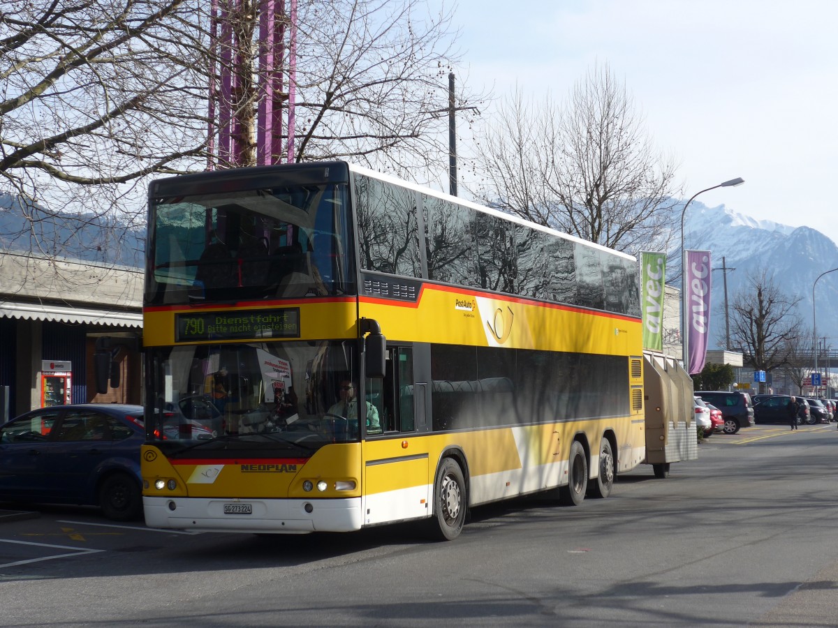 (168'992) - PostAuto Ostschweiz - SG 273'224 - Neoplan (ex P 27'023) am 27. Februar 2016 beim Bahnhof Buchs