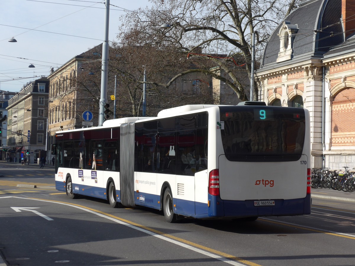 (169'074) - TPG Genve - Nr. 170/GE 960'554 - Mercedes am 7. Mrz 2016 beim Bahnhof Genve