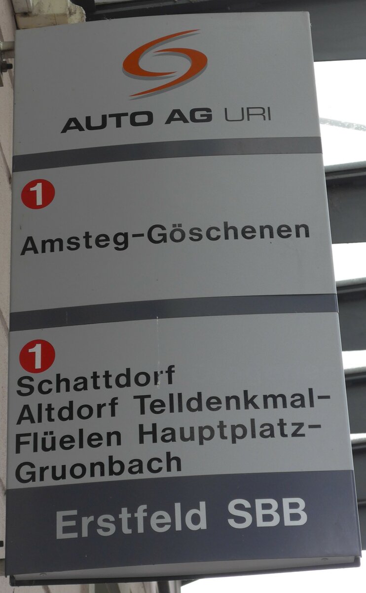 (169'454) - AUTO AG URI-Haltestellenschild - Erstfeld, SBB - am 25. Mrz 2016
