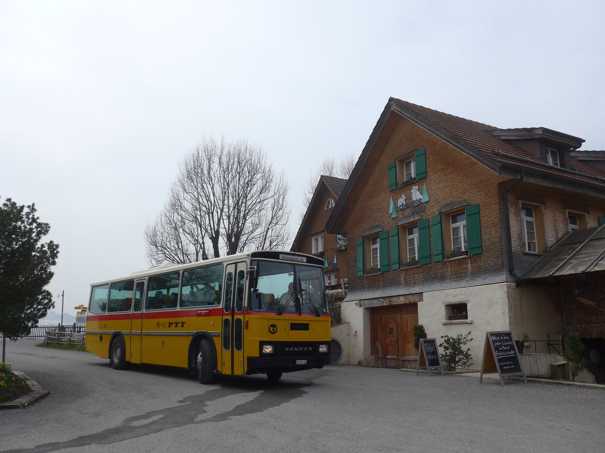 (169'644) - Bernair, Mnsingen - BE 651'182 - Saurer/Tscher (ex Schebath, Lauerz; ex Albin, Fllanden; ex Heim, Flums) am 2. April 2016 in Teufen, Restaurant Waldegg
