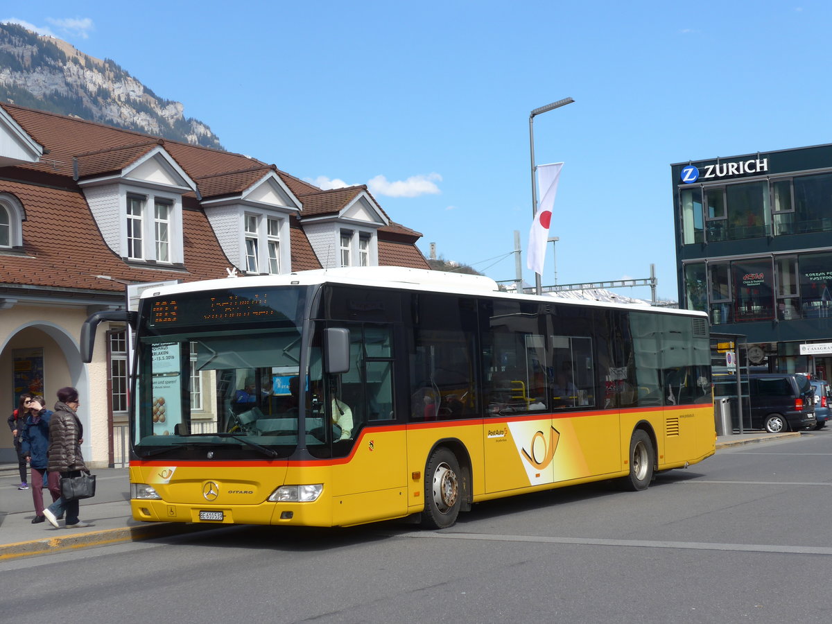 (169'860) - PostAuto Bern - BE 610'539 - Mercedes (ex BE 700'281; ex Schmocker, Stechelberg Nr. 2) am 11. April 2016 beim Bahnhof Interlaken Ost